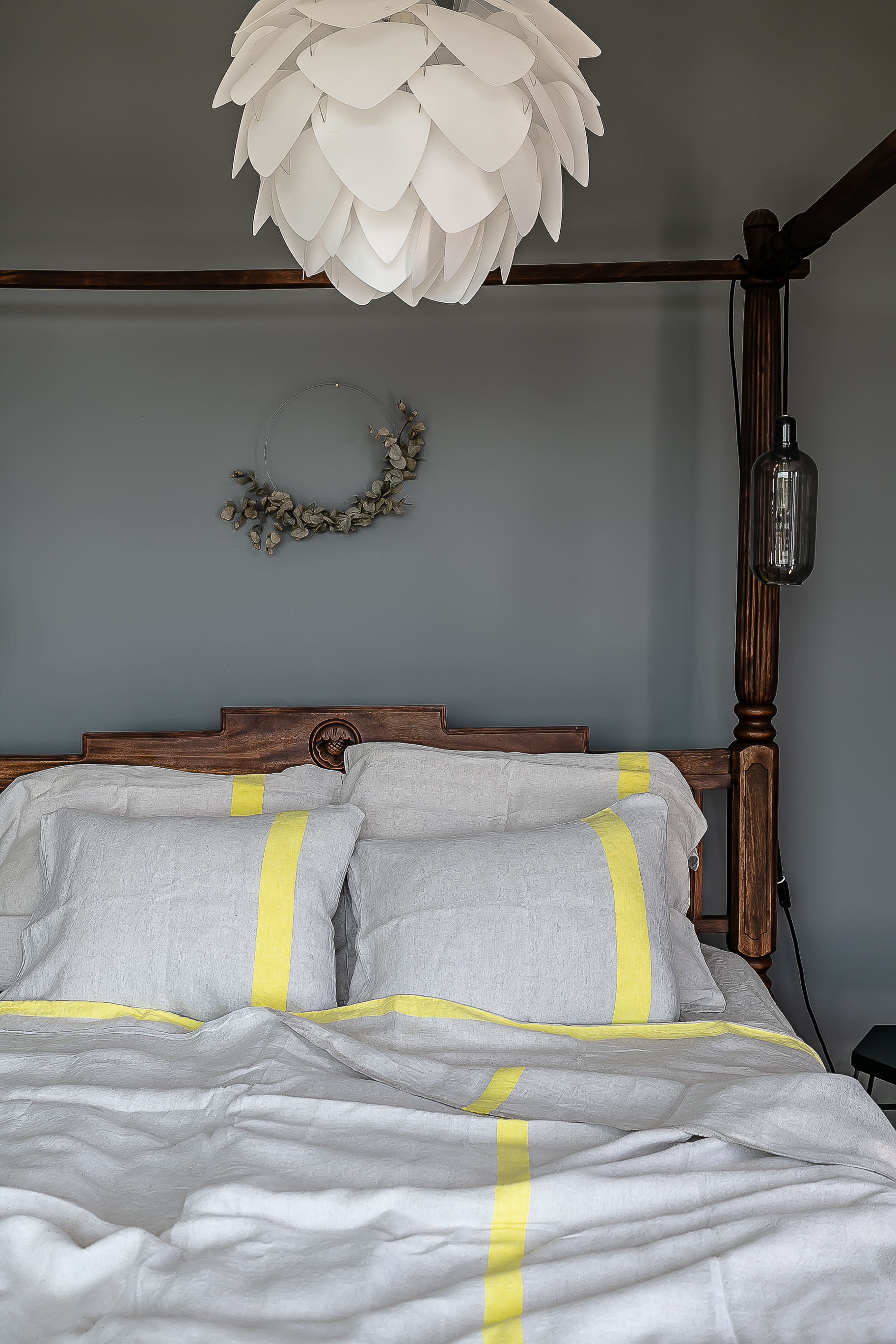 linen bedding, creating a wellness oasis in bedroom, interior styling